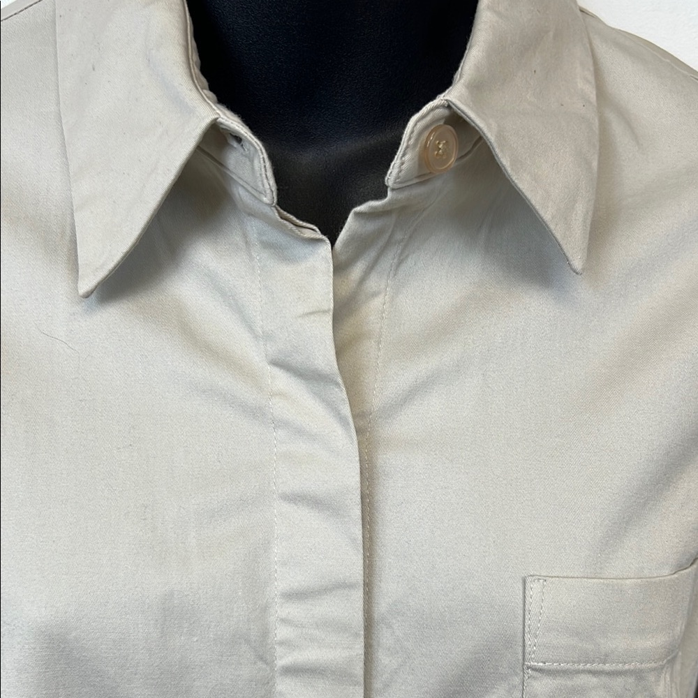 Talbots Vintage 90s Light Tan Button-Down Shirt Midi Dress Size 10 - Picture 8 of 10